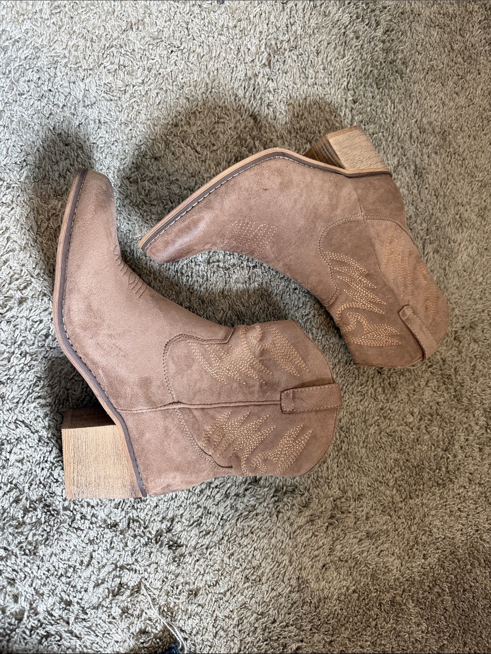 Women's Taupe Suede Western Ankle Booties